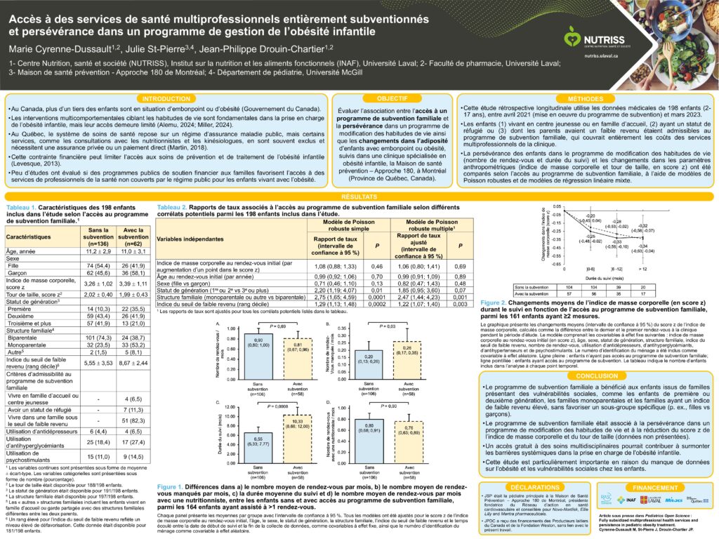Accès à des services de santé multiprofessionnels entièrement subventionnés et persévérance dans un programme de gestion de l’obésité infantile