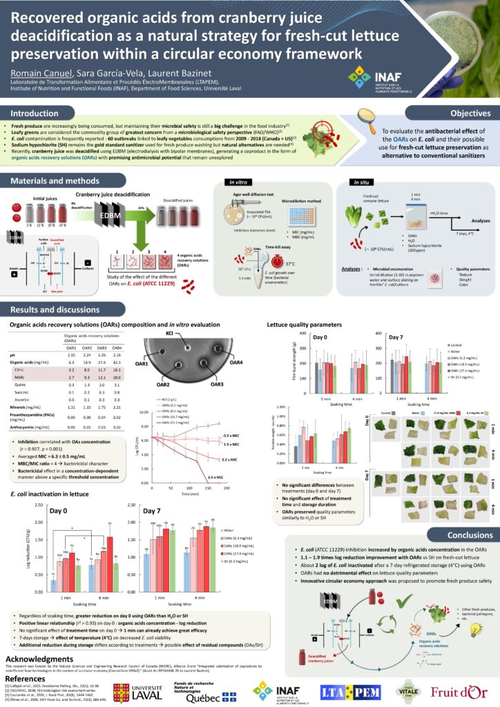 Les acides organiques récupérés lors de la désacidification du jus de canneberge comme stratégie naturelle pour la préservation de laitue fraîche coupée dans une perspective d’économie circulaire.